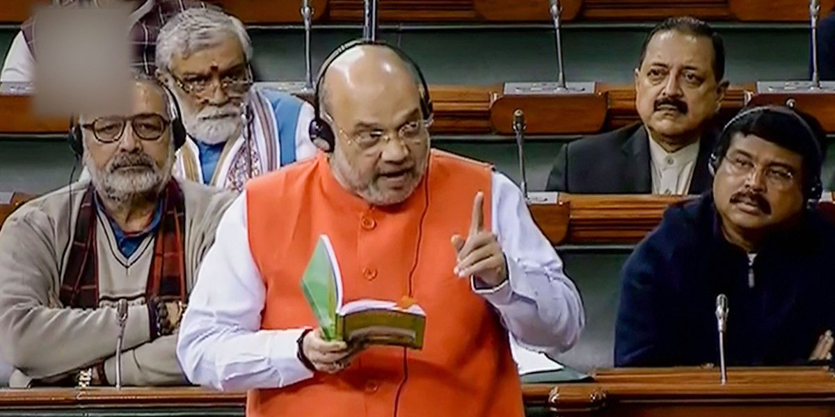 Indian Home Minister Amit Shah speaks during the debate on the Citizenship (Amendment) Bill in the Lok Sabha. Photo: PTI