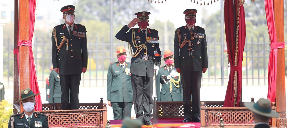 Visiting Indian Army Chief Manoj Mukund Naravane being given guard of honor by the Nepal Army.