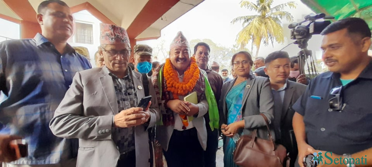 Province 1 CM Rajendra Rai after passing the floor test on Wednesday.