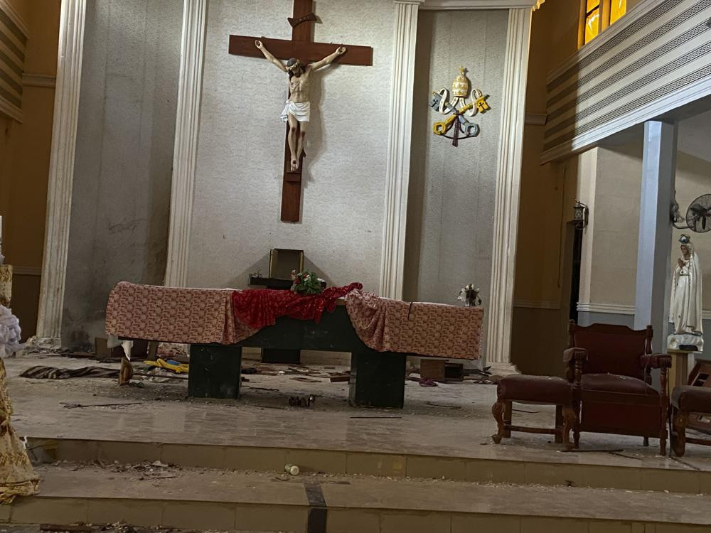A view of the St. Francis Catholic Church in Owo Nigeria, Sunday, June 5, 2022. Lawmakers in southwestern Nigeria say more than 50 people are feared dead after gunmen opened fire and detonate
