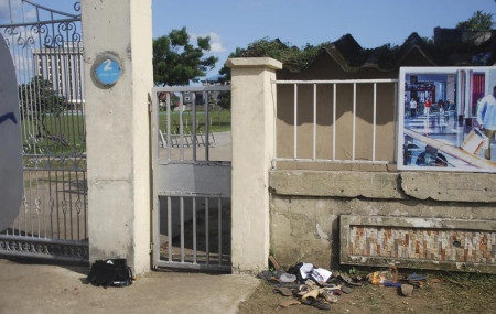 A view of sandles outside Kings Assembly Pentecostal church, following a stampede in Port Harcourt, Nigeria, Saturday, May 28, 2022.