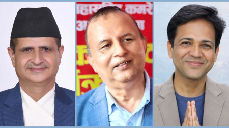 बायाँबाट क्रमश: नेपाली कांग्रेसका किरणकिशोर घिमिरे, नेकपा एमालेका शंकर पोखरेल र रास्वपाका विपिन आचार्य