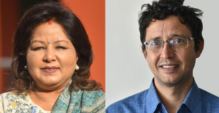 Foreign Minister Arzu Rana Deuba (left) and Dr Raamesh Koirala