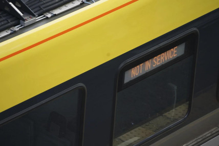 This shows a general view of a Great Northern railway train at Hunt’s Cross station in Liverpool, England amid reports of widespread IT outages affecting airlines, broadcasters and banks, Friday, July 19, 2024. (AP)