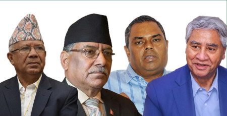 (From L) Nepal, Dahal, Yadav, Deuba