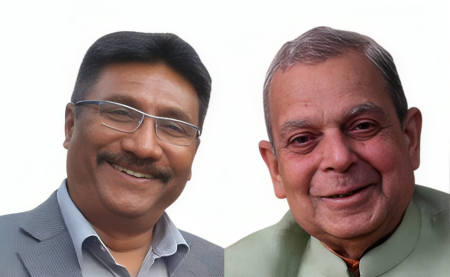 FILE - Labor Minister Sharat Singh Bhandari (left) and LSP Chairman Mahantha Thakur