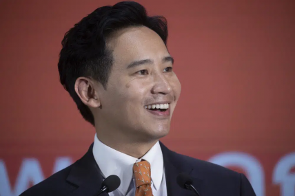 Pita Limjaroenrat, leader of Move Forward Party, speaks to media as he announces the victory in Sunday's general election at the party's headquarters in Bangkok Monday, May 15, 2023.  AP/RSS Photo