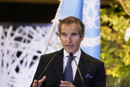 FILE - Rafael Grossi, director-general of the International Atomic Energy Agency (IAEA) speaks as Japanese Foreign Minister Yoshimasa Hayashi listens during a news conference at the Iikura guesthouse in Tokyo, Thursday, May 19, 2022. (AP Photo/RSS)