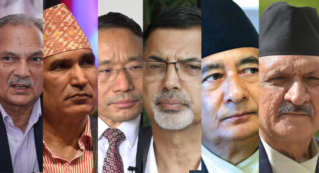 बाबुराम भट्टराई, विष्णु पौडेल, वर्षमान पुन, जनार्दन शर्मा, ज्ञानेन्द्रबहादुर कार्की र प्रकाशशरण महत। फाइल तस्बिर।