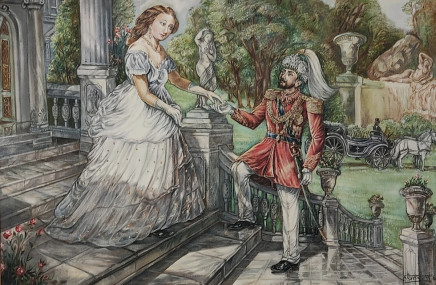 जंगबहादुर राणा बेलायत भ्रमणमा जाँदा त्यहाँकी सम्भ्रान्त महिला लाउरा बेलको सुन्दरतामा वशीभूत भएका थिए। भारतमा भएको विद्रोह दबाउनमा बेलायतलाई सघाउन लाउराले जंगबहादुरलाई मनाउने काम गरेकी थिइन् भन्ने भनाइ छ। प्रस्तुत चित्रकलामा चित्रकार हरिप्रसाद शर्माले जंगबहादुरलाई राजसी ठाँटमा सजिएर लाउराको हात समाती अभिसारका लागि प्रस्ताव गर्दै गरेको देखाएका छन्। हामीले यो चित्र चित्रकार हरिप्रसाद शर्माकै अनुमतिमा प्रकाशन गरेका हौं।