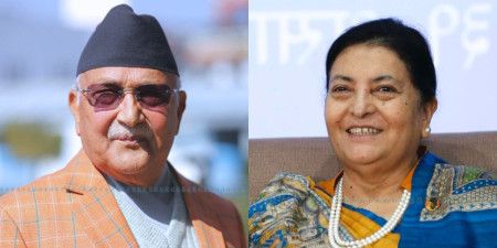 अध्यक्ष ओली र पूर्वराष्ट्रपति विद्या भण्डारी। फाइल तस्बिर।