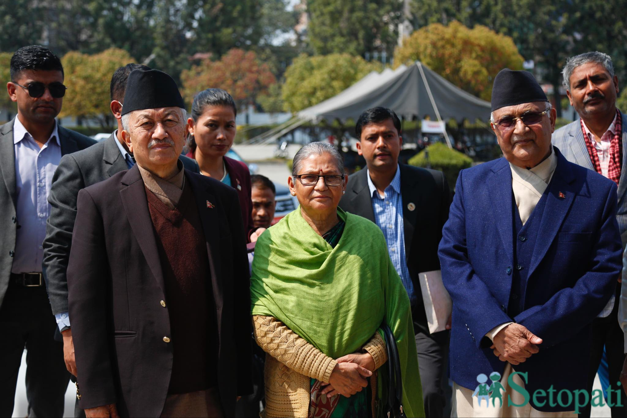 UML candidate Shakya (center) going to file nomination along with party leaders.