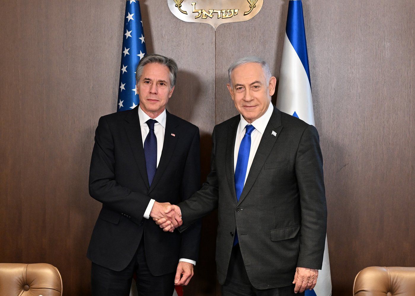US Secretary of State Antony Blinken with Israeli Prime Minister Benjamin Netanyahu. The US has slammed the International Criminal Court for applying for an arrest warrant for Netanyahu.