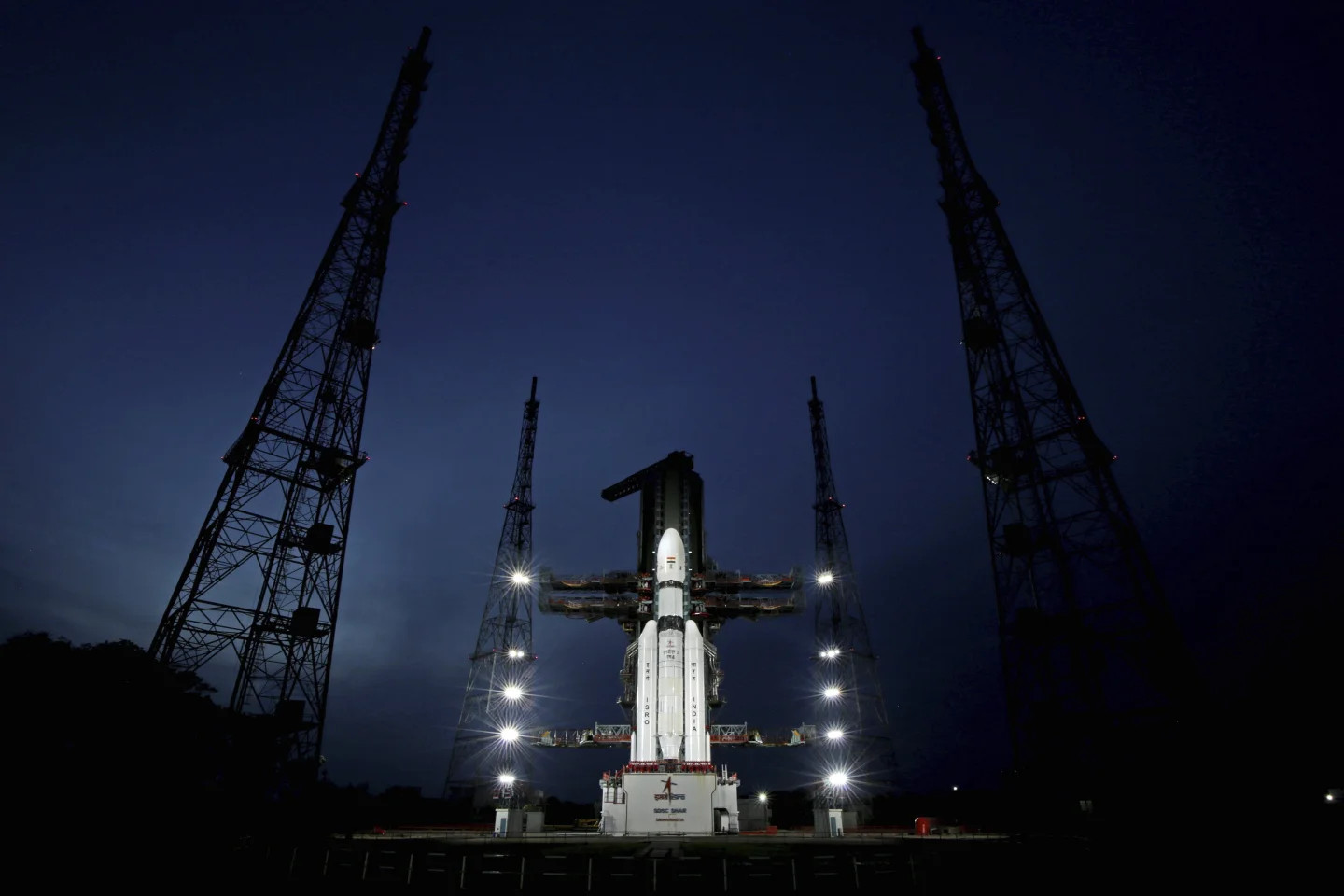 In this photo released by the Indian Space Research Organisation (ISRO), Indian spacecraft Chandrayaan-3, the word for “moon craft” in Sanskrit, stands in preparation for its launch in Sriharikota, India. (AP/RSS Photo)