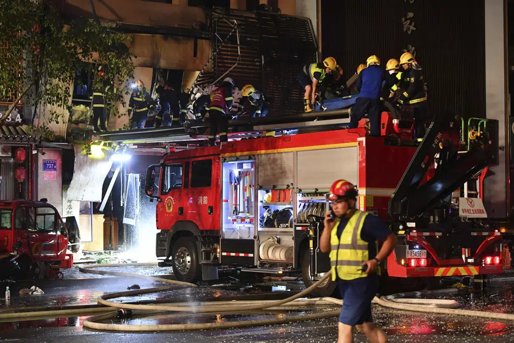 In this photo released by Xinhua News Agency, firefighters work at the site of an explosion at a restaurant in Yinchuan, northwest China's Ningxia Hui Autonomous Region, Wednesday, June 21, 2023. (AP/RSS Photo)