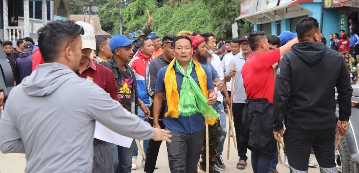 Hangam (in khada) during a demonstration in Phungling. Photo Courtesy: Hangam's secretariat