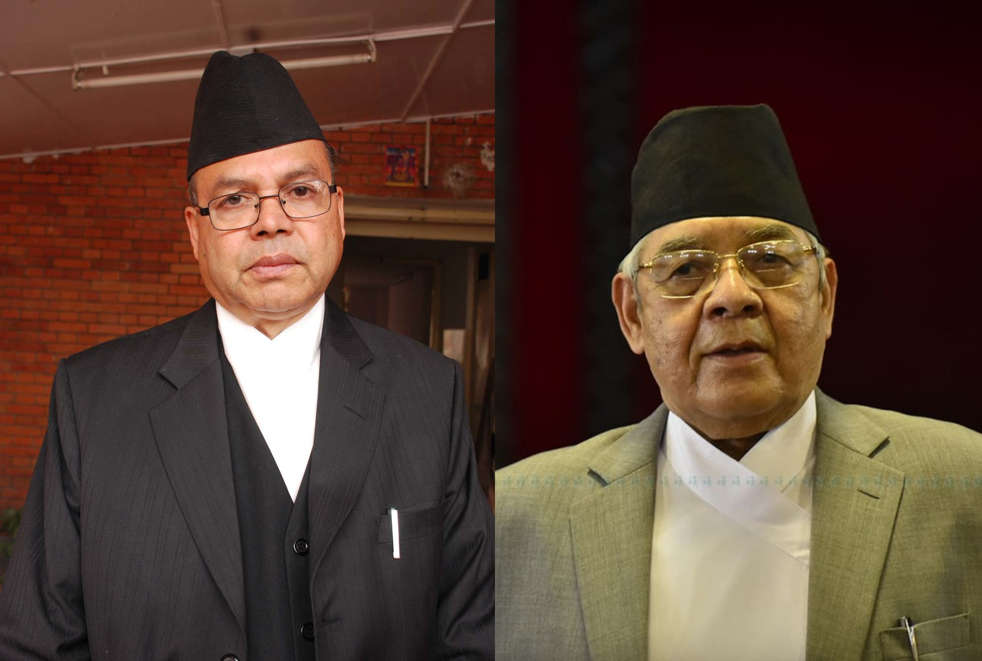 FILE - Jhala Nath Khanal (left) and Bamdev Gautam