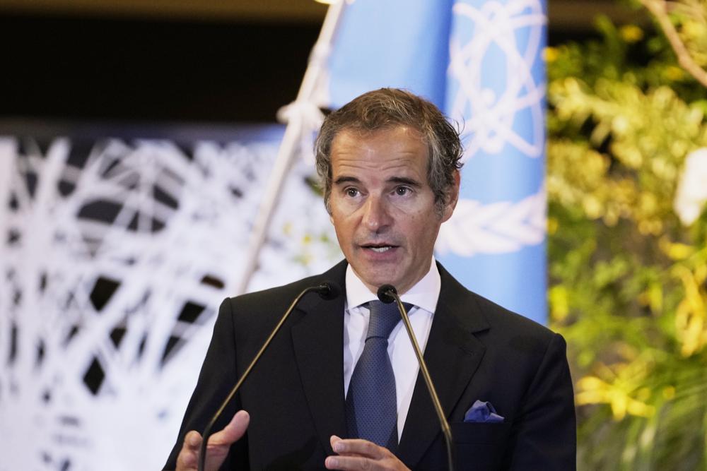 FILE - Rafael Grossi, director-general of the International Atomic Energy Agency (IAEA) speaks as Japanese Foreign Minister Yoshimasa Hayashi listens during a news conference at the Iikura guesthouse in Tokyo, Thursday, May 19, 2022. (AP Photo/RSS)