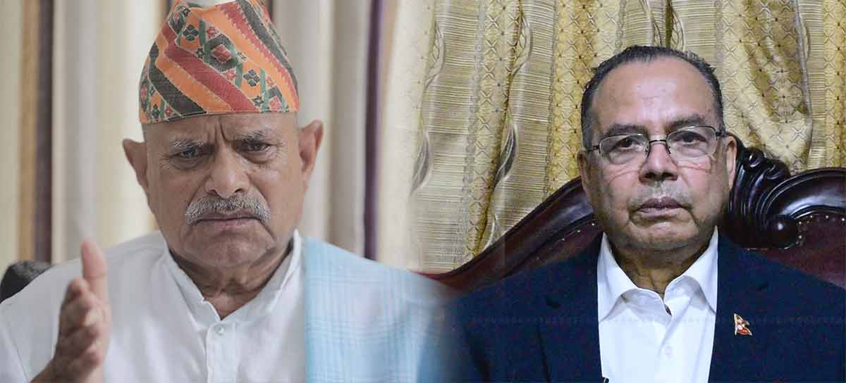 FILE - Dr Ram Baran Yadav (left) and Jhala Nath Khanal.