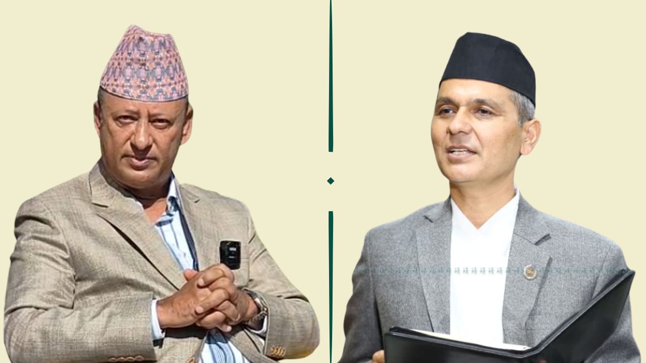 पूर्वऊर्जामन्त्री दीपक खड्का (बायाँ) र गृहमन्त्री ओमप्रकाश अर्याल।