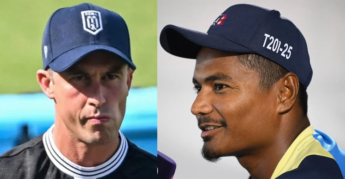 इटालीका कप्तान वायन म्याडसेन र नेपालका कप्तान रोहित पौडेल।