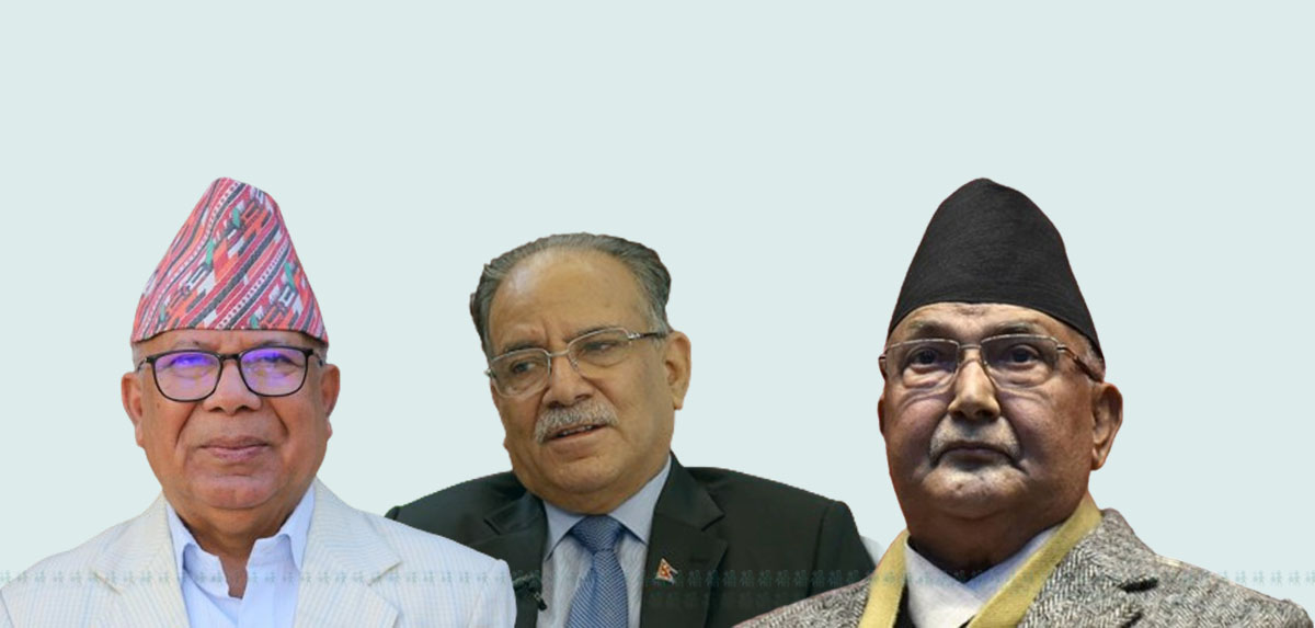 माधव, प्रचण्ड र ओली। फाइल तस्बिर।