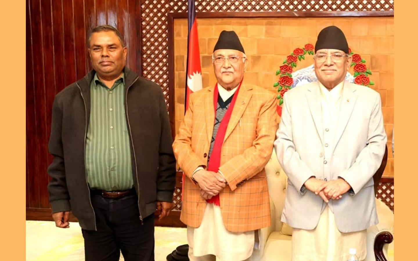 उपेन्द्र यादव, केपी शर्मा ओली र पुष्पकमल दाहाल 'प्रचण्ड'। फाइल तस्बिर।