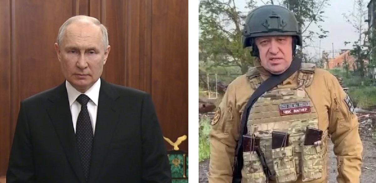 राष्ट‍्रपति पुटिन र वागनर समूहका प्रमुख प्रिगोजिन।