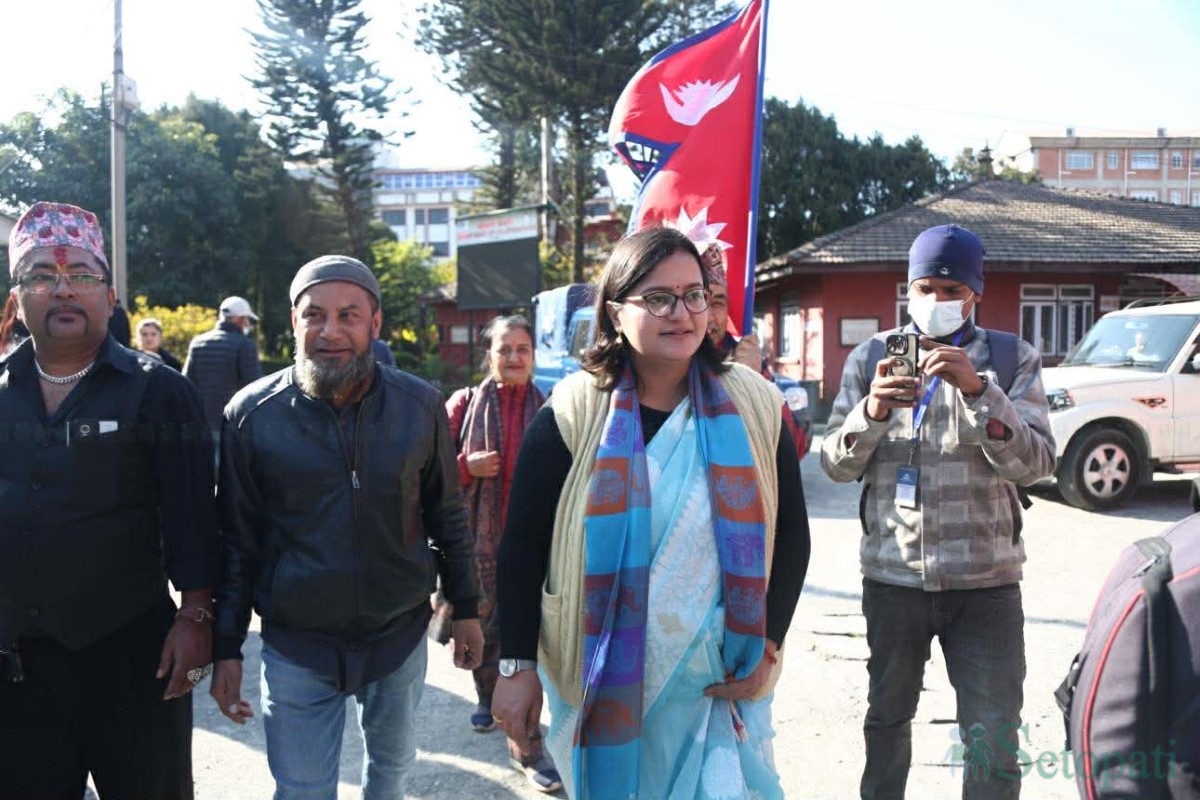 काठमाडौं-१ का रास्वपा उम्मेदवार रञ्जु दर्शना। तस्बिर: नवीनबाबु गुरूङ/सेतोपाटी
