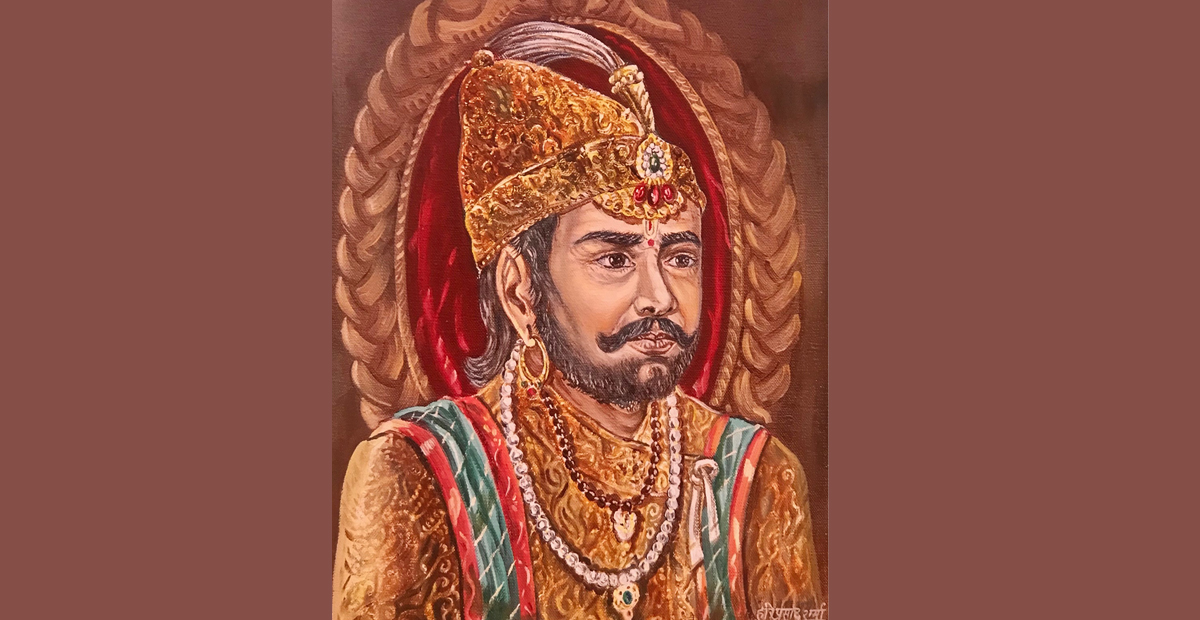 कलाकार हरिप्रसाद शर्माले बनाएको राजा सिद्धिनरसिंह मल्लको चित्र।