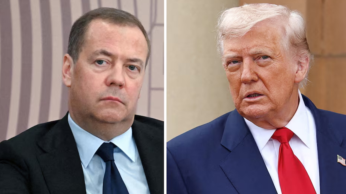 रूसी पूर्वराष्ट्रपति मेदवेदेव र अमेरिकी राष्ट्रपति ट्रम्प। तस्बिरः रोयटर्स